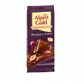 Альпен гольд  молочеый шоколад с нач. фундук и изюм  90гр.